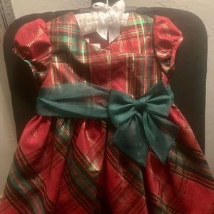 Bonnie Baby plaid Holiday dress red with green accents 18 months